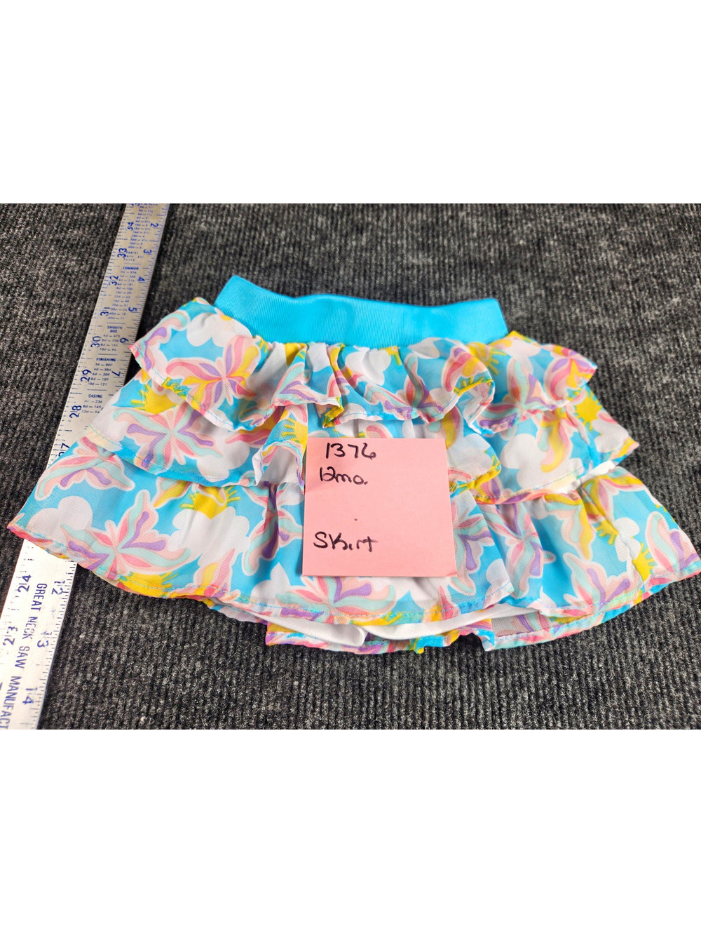 Girls 9-12M Blue Floral Chiffon Layered Ruffle Pull-On Skirt Elastic Waist
